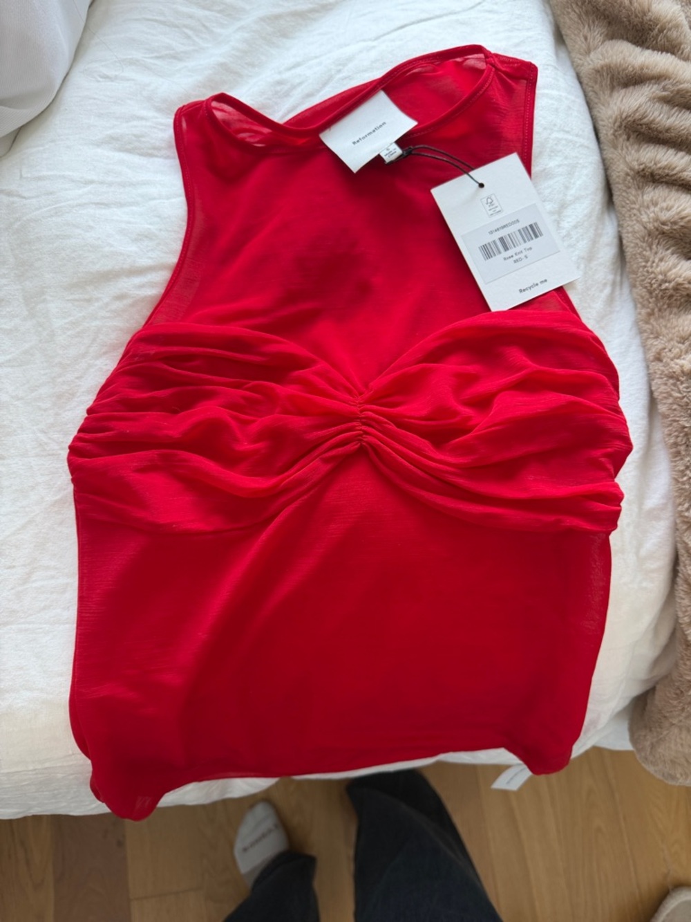 Reformation Red Ruched Front Tank Top